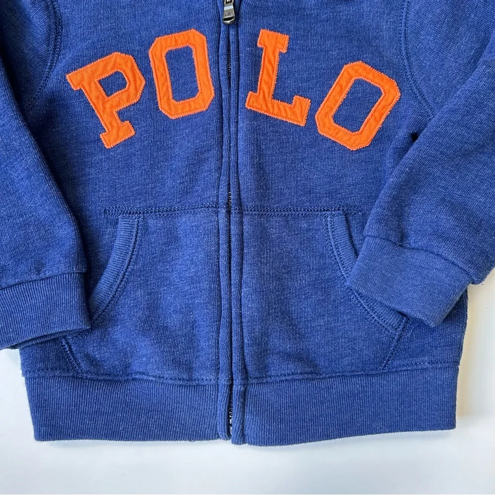 Ralph Lauren Toddler Boys Blue Logo Fleece Full-Zip Hoodie, Size 18 Months